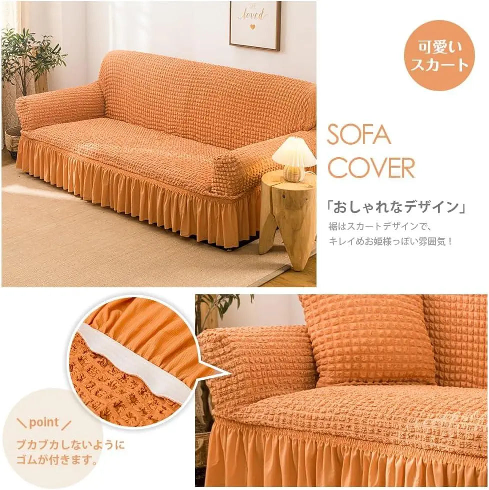 Sofa cover, 3-seater, with armrests, Nordic style, ruffles, multi-cover, stretch