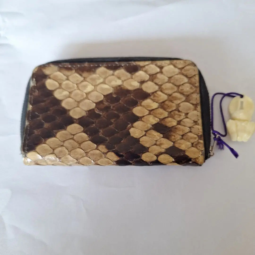 Snake leather coin case beige brown