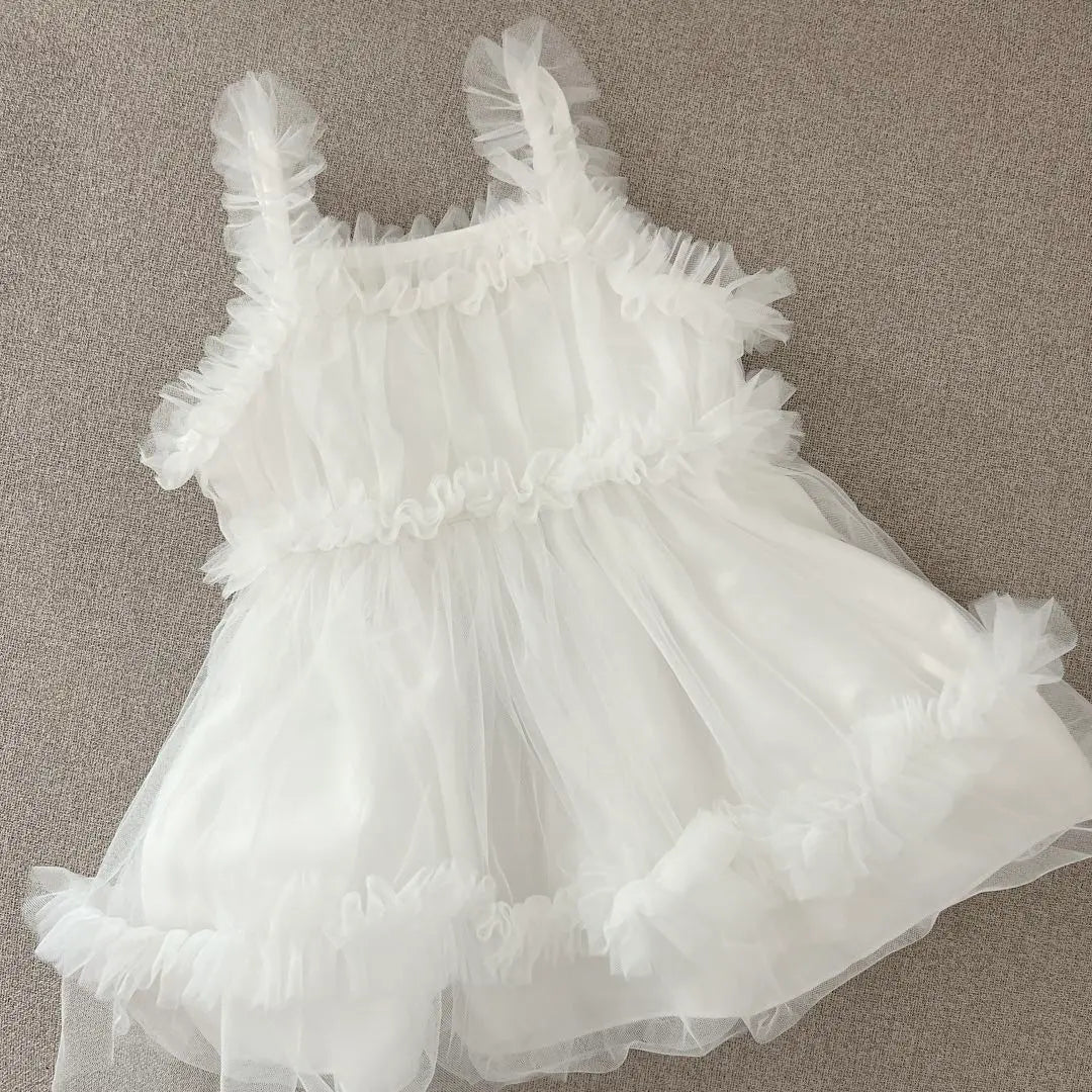 White Tulle Baby Dress Frill 60cm 70cm | ホワイトチュールベビードレス フリル 60cm 70cm