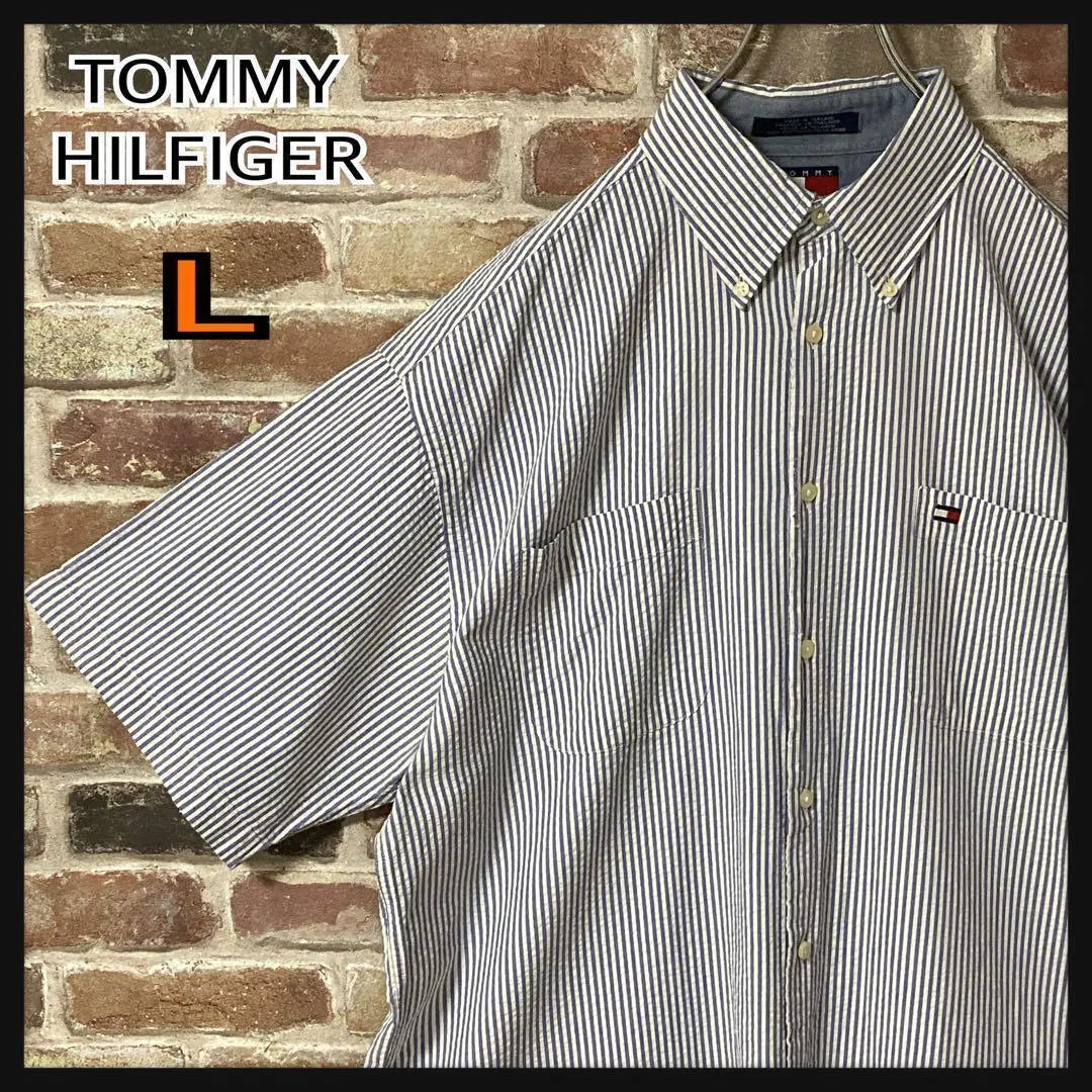 [Popular] Tommy Hilfiger Short Sleeve BD Shirt Striped Pattern ☆L