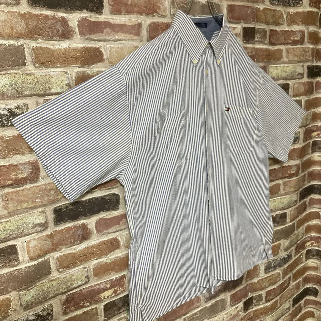 [Popular] Tommy Hilfiger Short Sleeve BD Shirt Striped Pattern ☆L