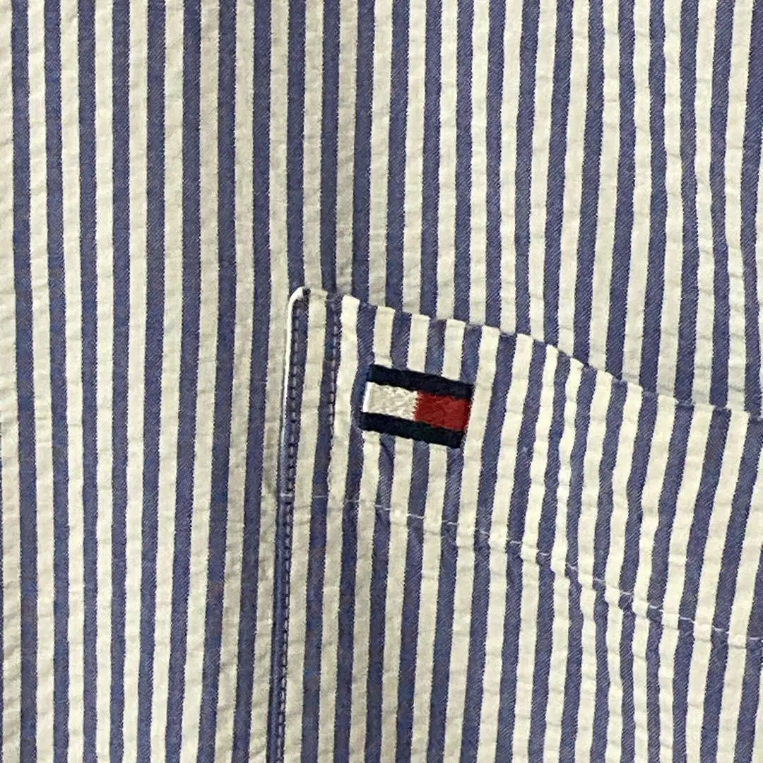 [Popular] Tommy Hilfiger Short Sleeve BD Shirt Striped Pattern ☆L