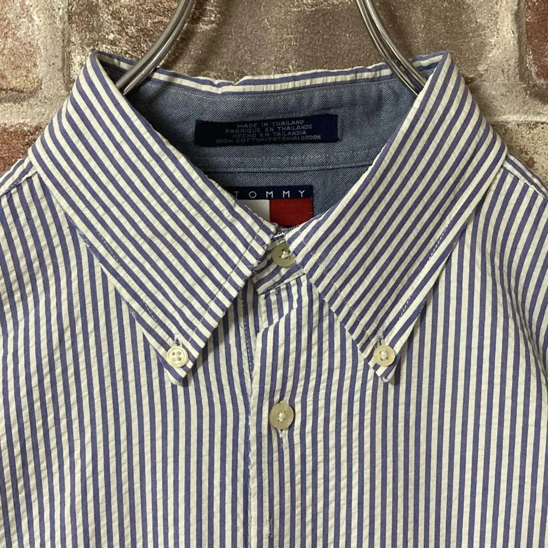 [Popular] Tommy Hilfiger Short Sleeve BD Shirt Striped Pattern ☆L