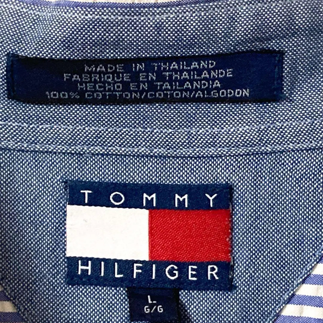 [Popular] Tommy Hilfiger Short Sleeve BD Shirt Striped Pattern ☆L