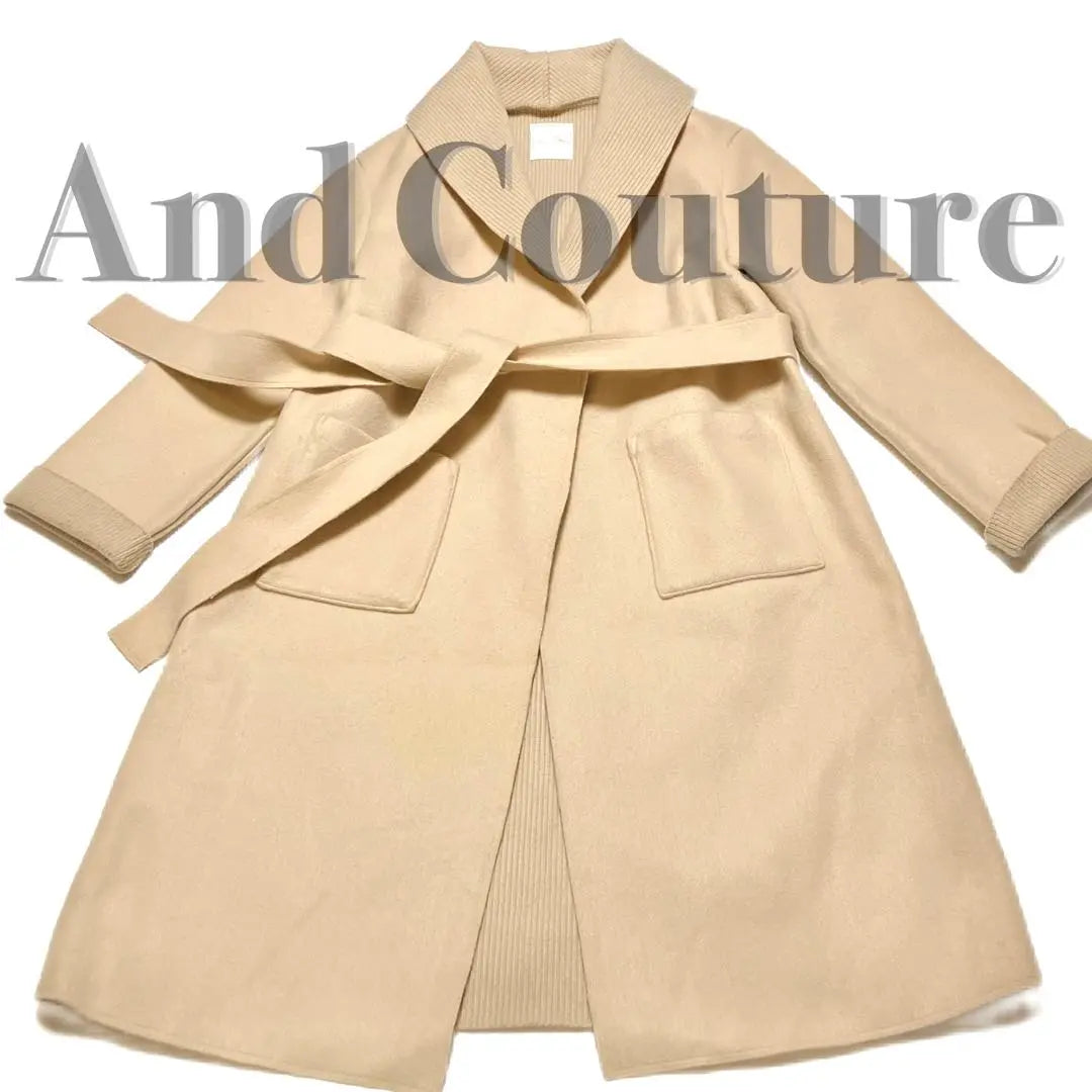 ✨ Productos hermosos ✨ y chal COUTURE color beige con cinturón de abrigo largo | ✨美品✨And Couture ショールカラー ベージュ ロングコート ベルト付