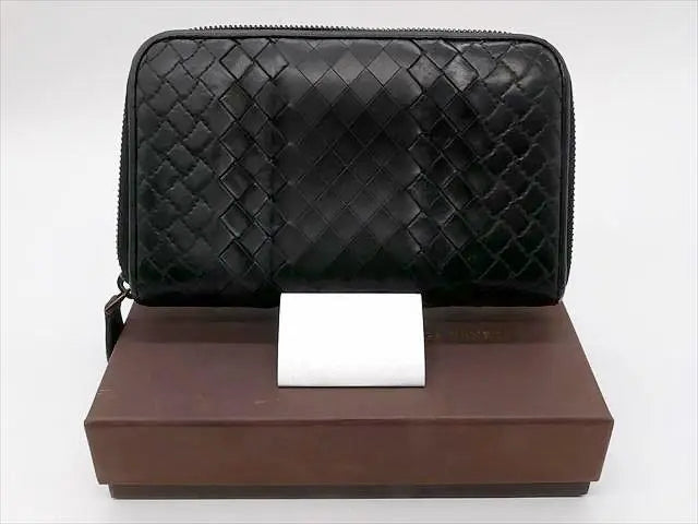 [1454-1] Good condition *Bottega Veneta* Long wallet round zipper black