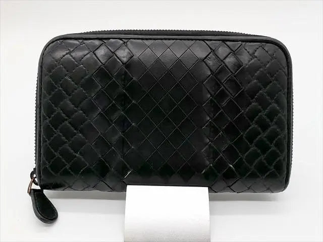 [1454-1] Good condition *Bottega Veneta* Long wallet round zipper black