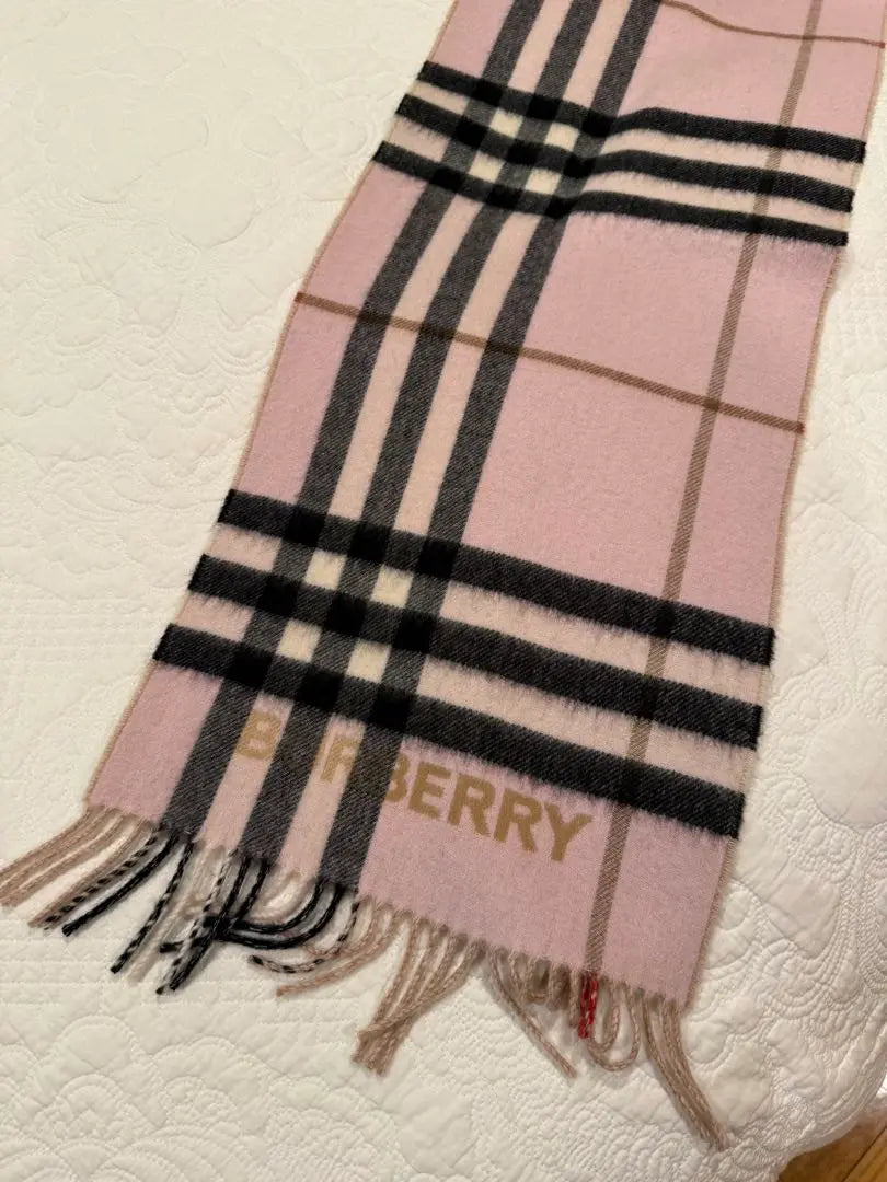 Burberry Cashmere Checkered Scarf Pink Beige