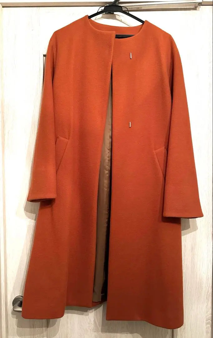 World No Collar Orange Simple Coat