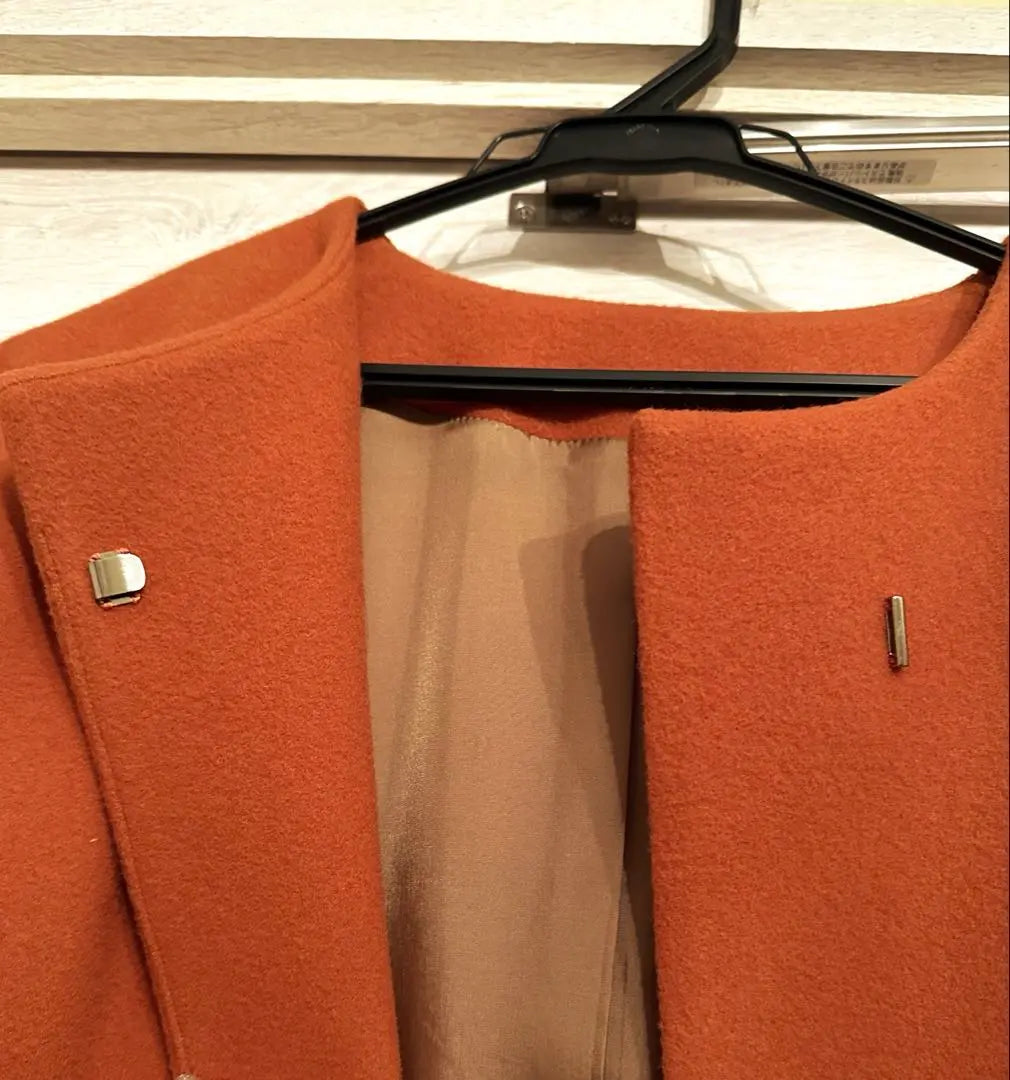 World No Collar Orange Simple Coat