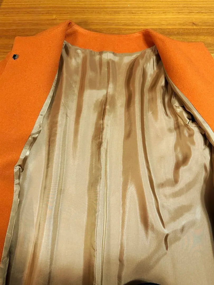 World No Collar Orange Simple Coat