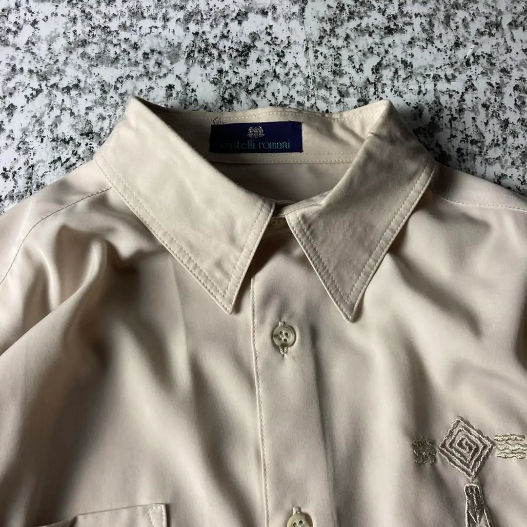 [90s Old] Embroidered design, drape, thick, L/S poly shirt, old clothes