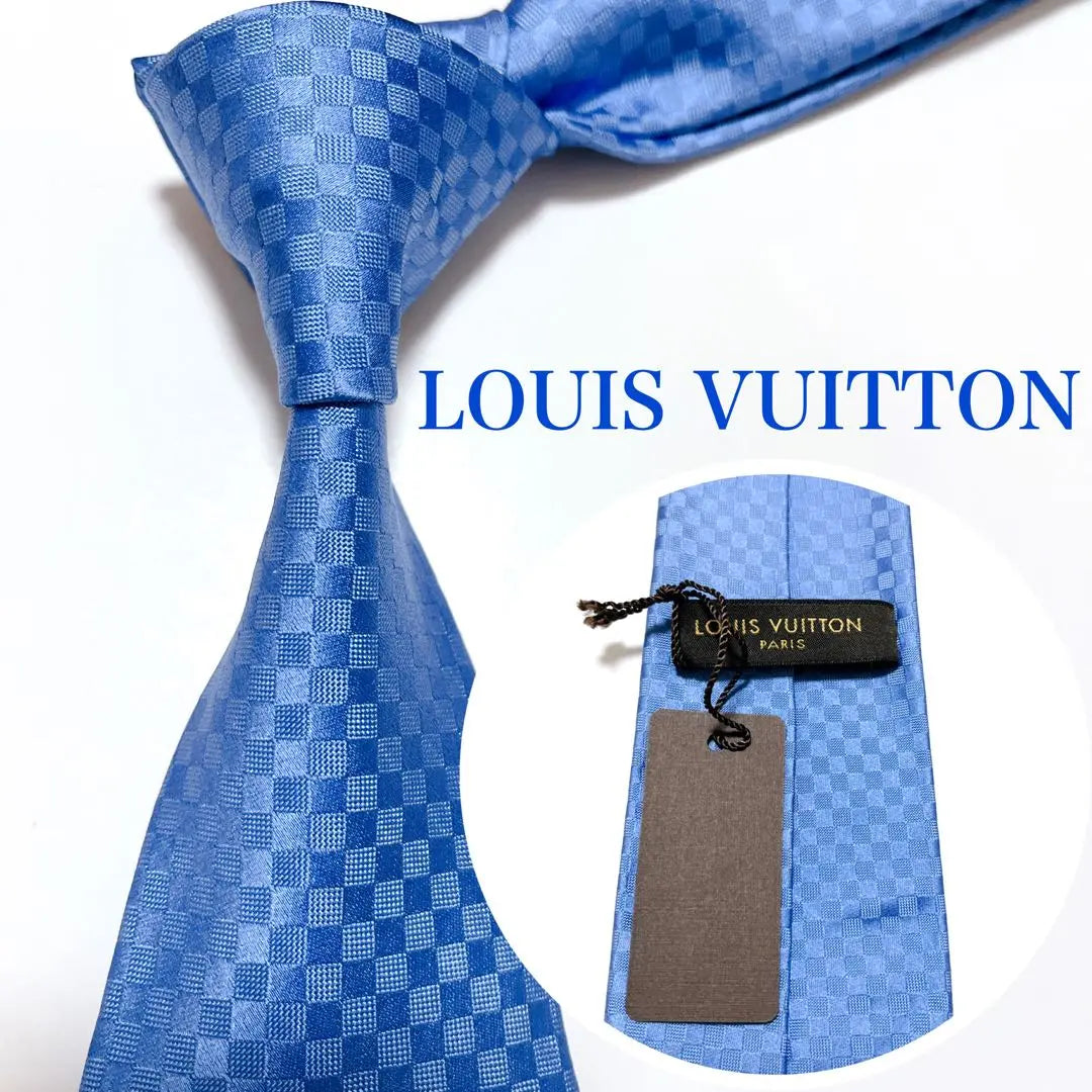 Nueva etiqueta incluida Corbata Louis Vuitton de alta calidad con logograma de la marca Damier en brillo