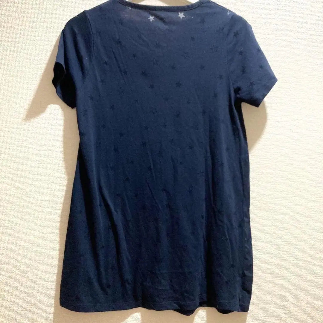 [Granif] Camiseta cortada y cosida, manga corta, estrella, estrella, algodón, elasticidad, transparencia | 【グラニフ】カットソー Tシャツ 半袖 星 スター 綿 伸縮性 透け感