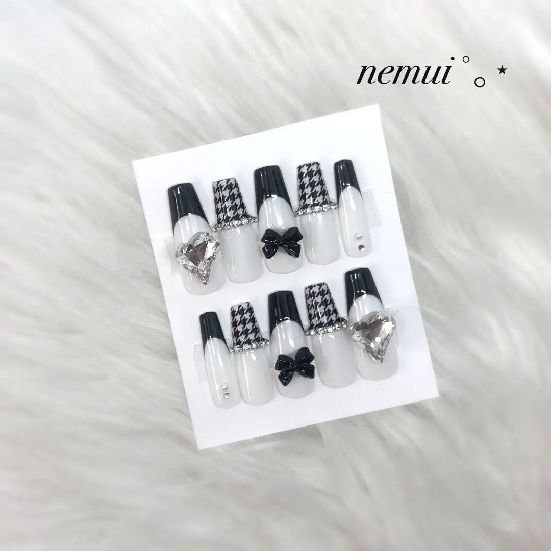 No.23 Nail Tip Houndstooth Korean Mass Production Type One Hong French Girly White