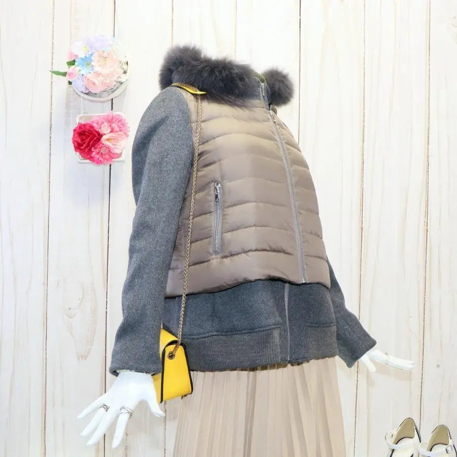 Layered down jacket M double standard closing fox fur