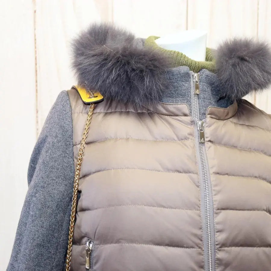 Layered down jacket M double standard closing fox fur