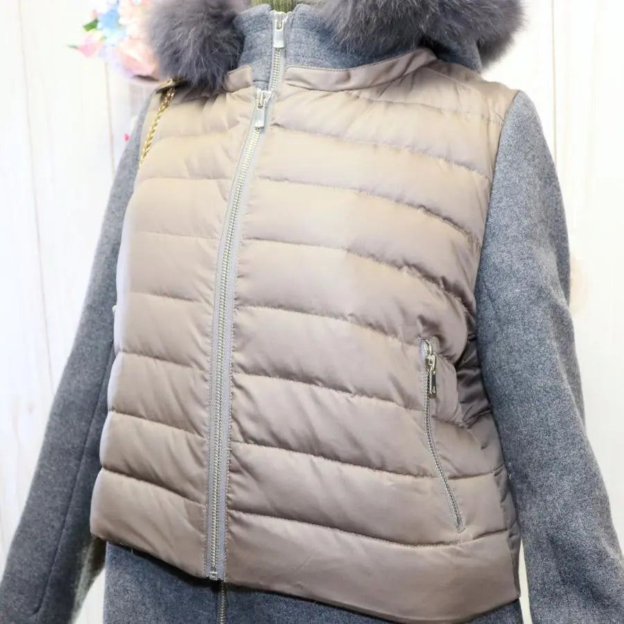 Layered down jacket M double standard closing fox fur