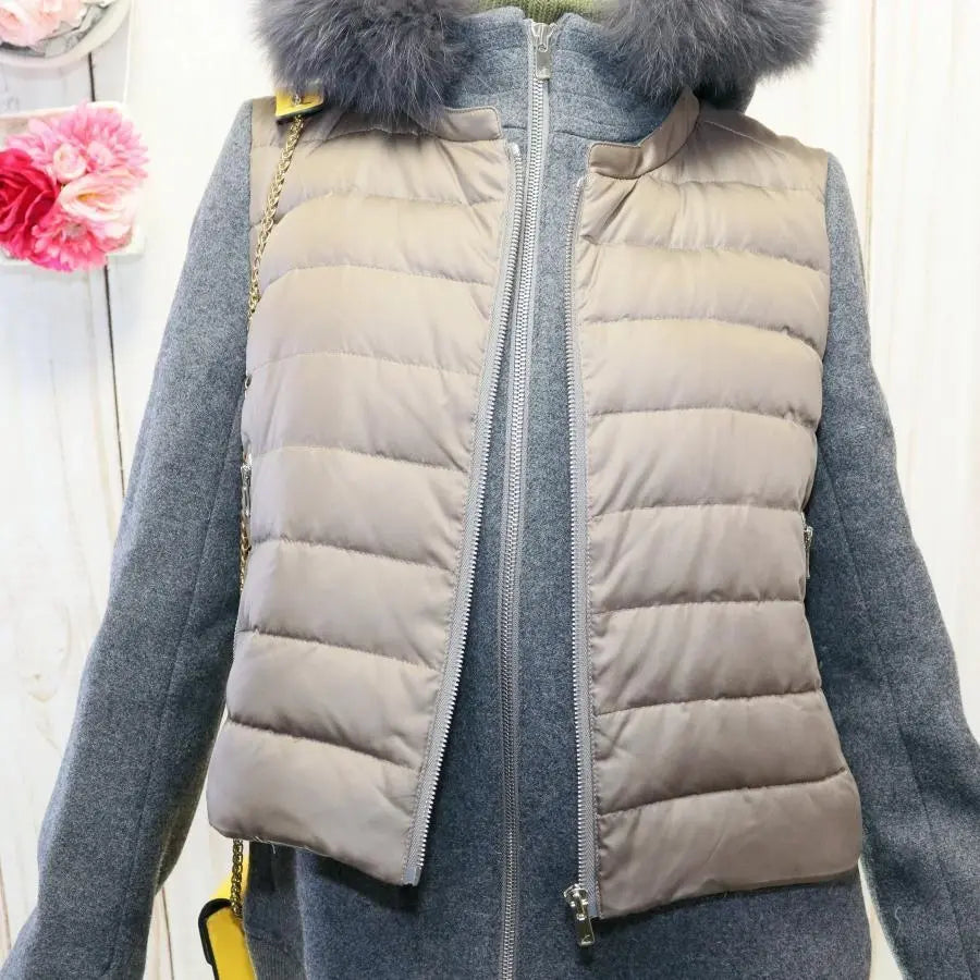 Layered down jacket M double standard closing fox fur