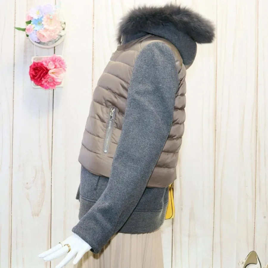 Layered down jacket M double standard closing fox fur