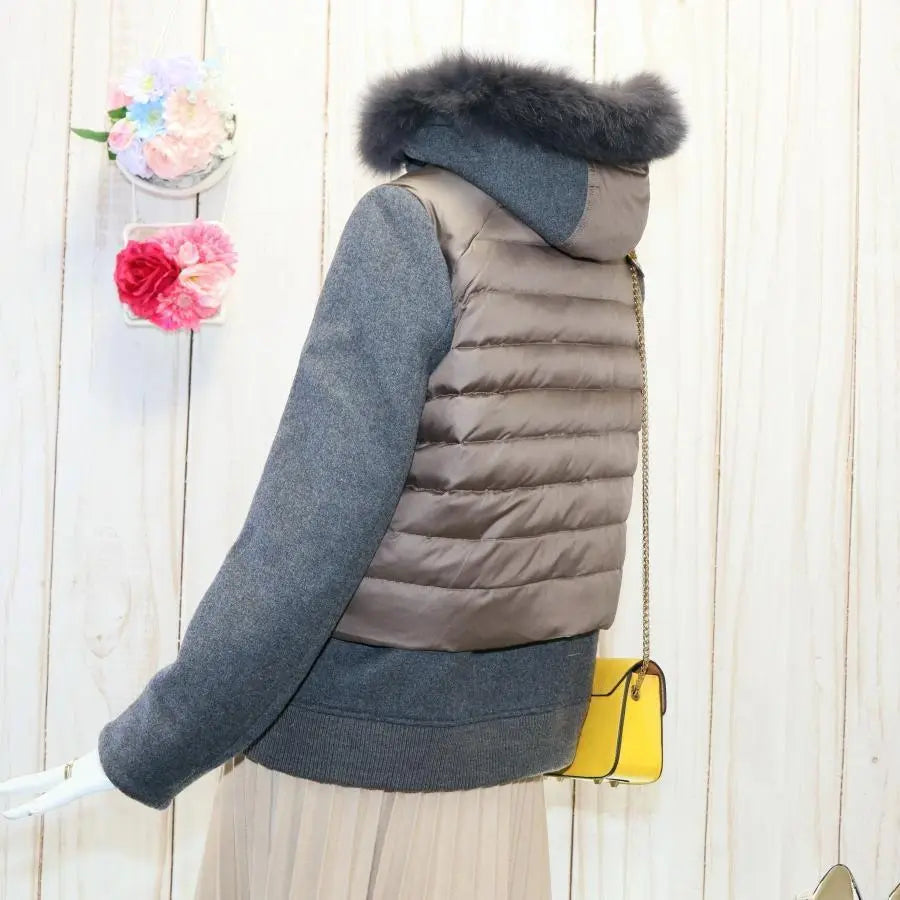 Layered down jacket M double standard closing fox fur