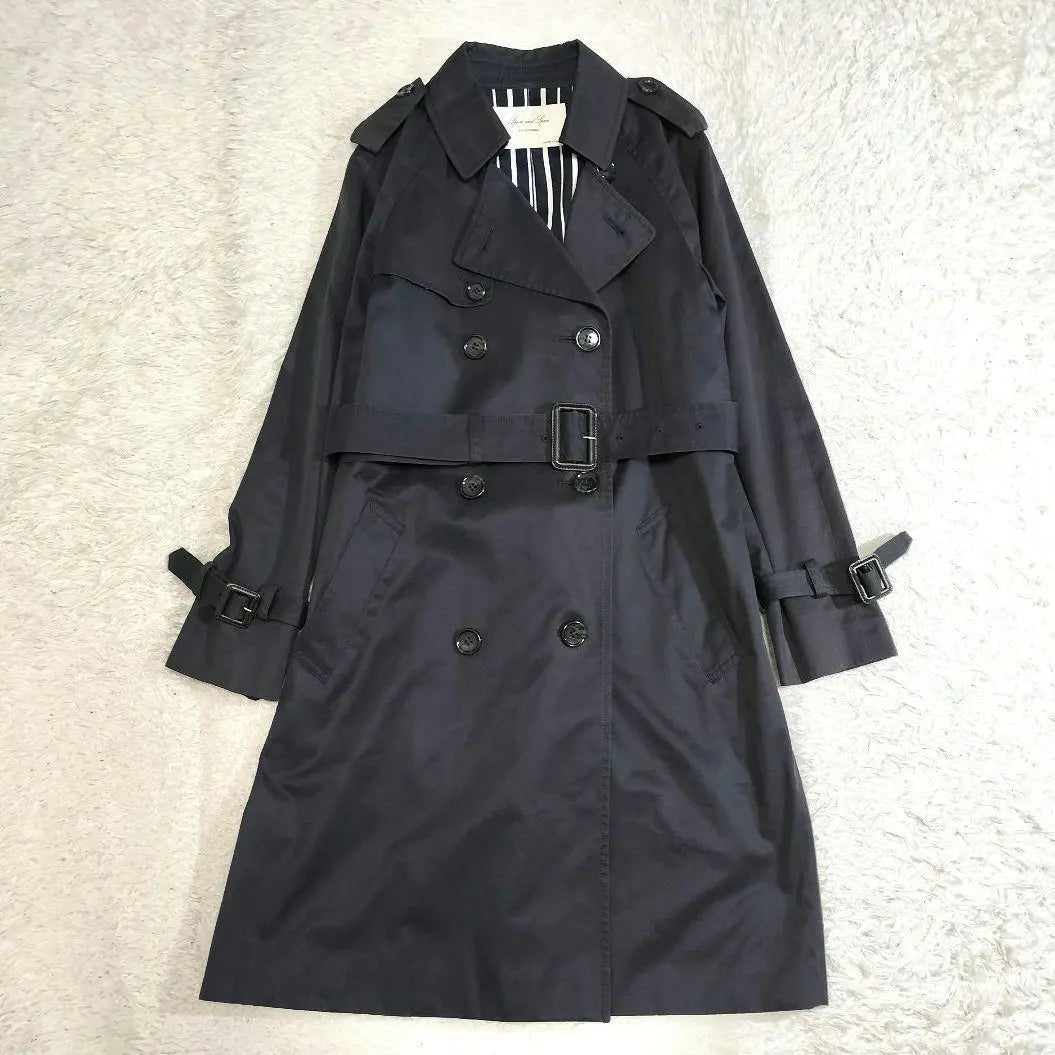 Spick and span trench coat navy coat waist belt navy blue 40