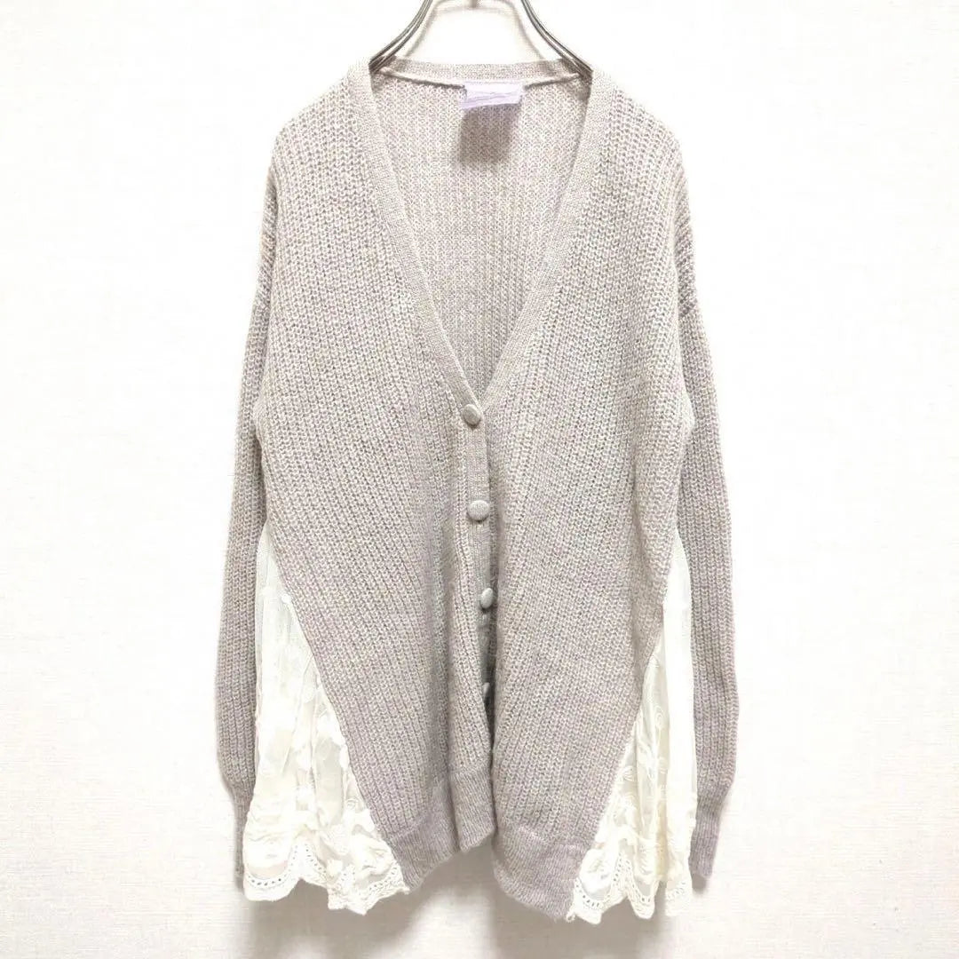 E729 [Aabyrinth] Floral lace docking/knit cardigan/mohair blend