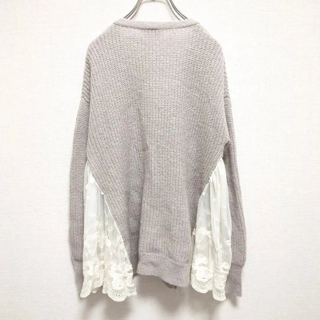 E729 [Aabyrinth] Floral lace docking/knit cardigan/mohair blend