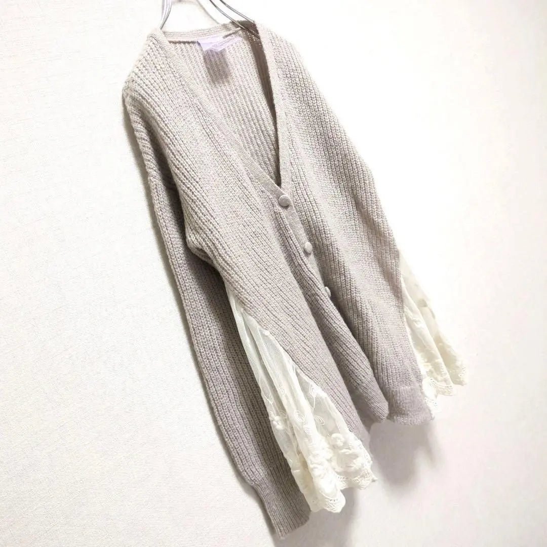 E729 [Aabyrinth] Floral lace docking/knit cardigan/mohair blend