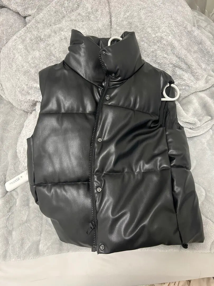 ZARA Black Down Vest Synthetic Leather