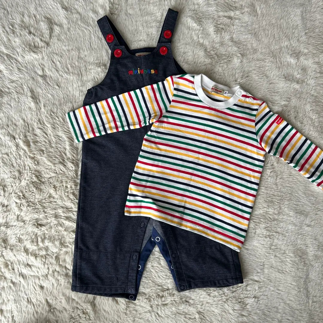 [Good condition] Miki House Overalls Long T-set Romper 70-80cm