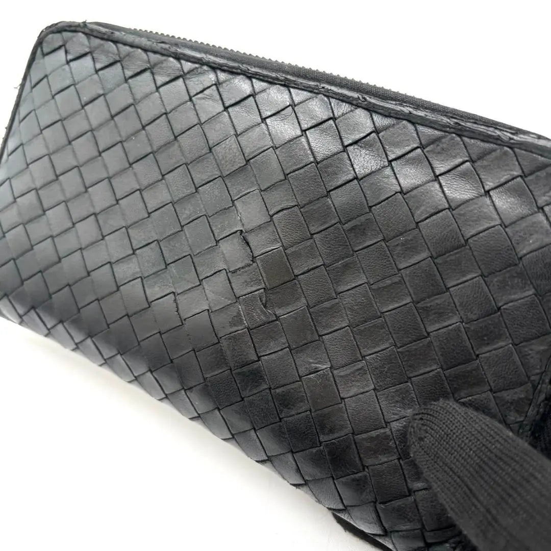 Popular Bottega Veneta Intrecciato Round Zipper Long Wallet Black Leather