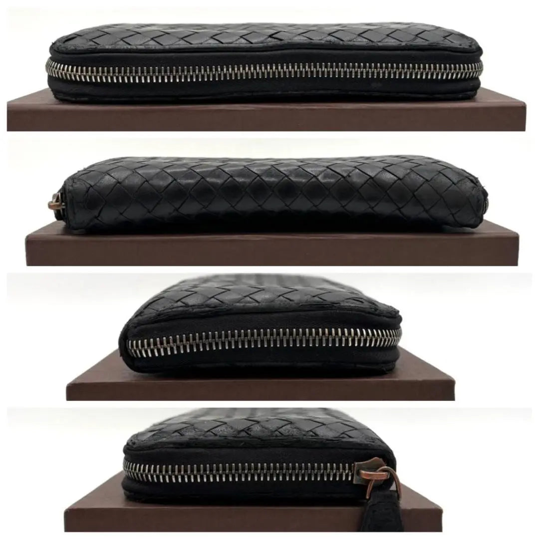 Popular Bottega Veneta Intrecciato Round Zipper Long Wallet Black Leather