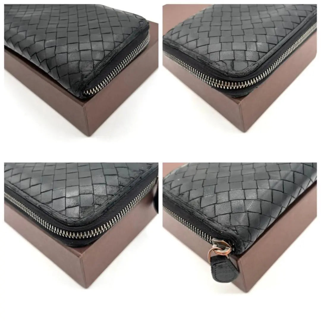 Popular Bottega Veneta Intrecciato Round Zipper Long Wallet Black Leather