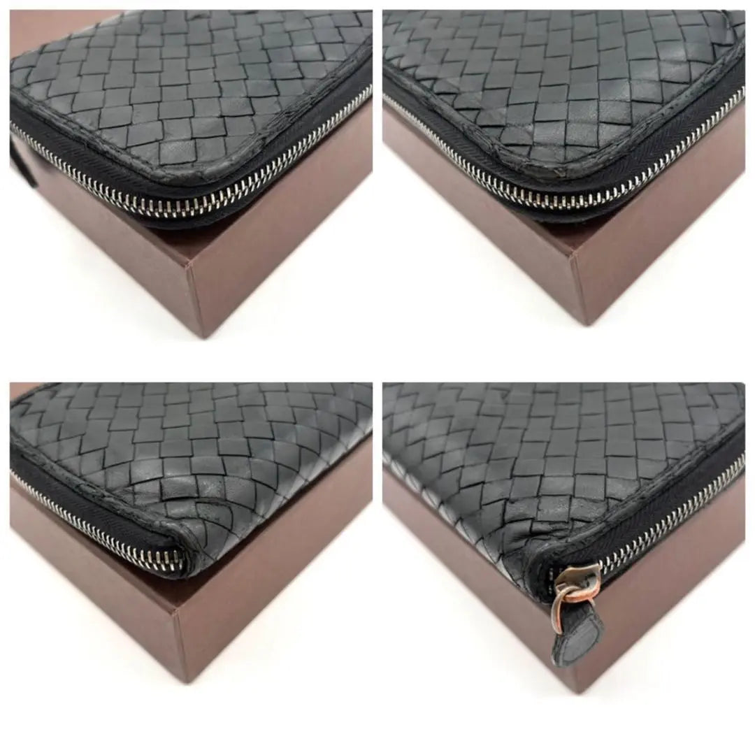 Popular Bottega Veneta Intrecciato Round Zipper Long Wallet Black Leather