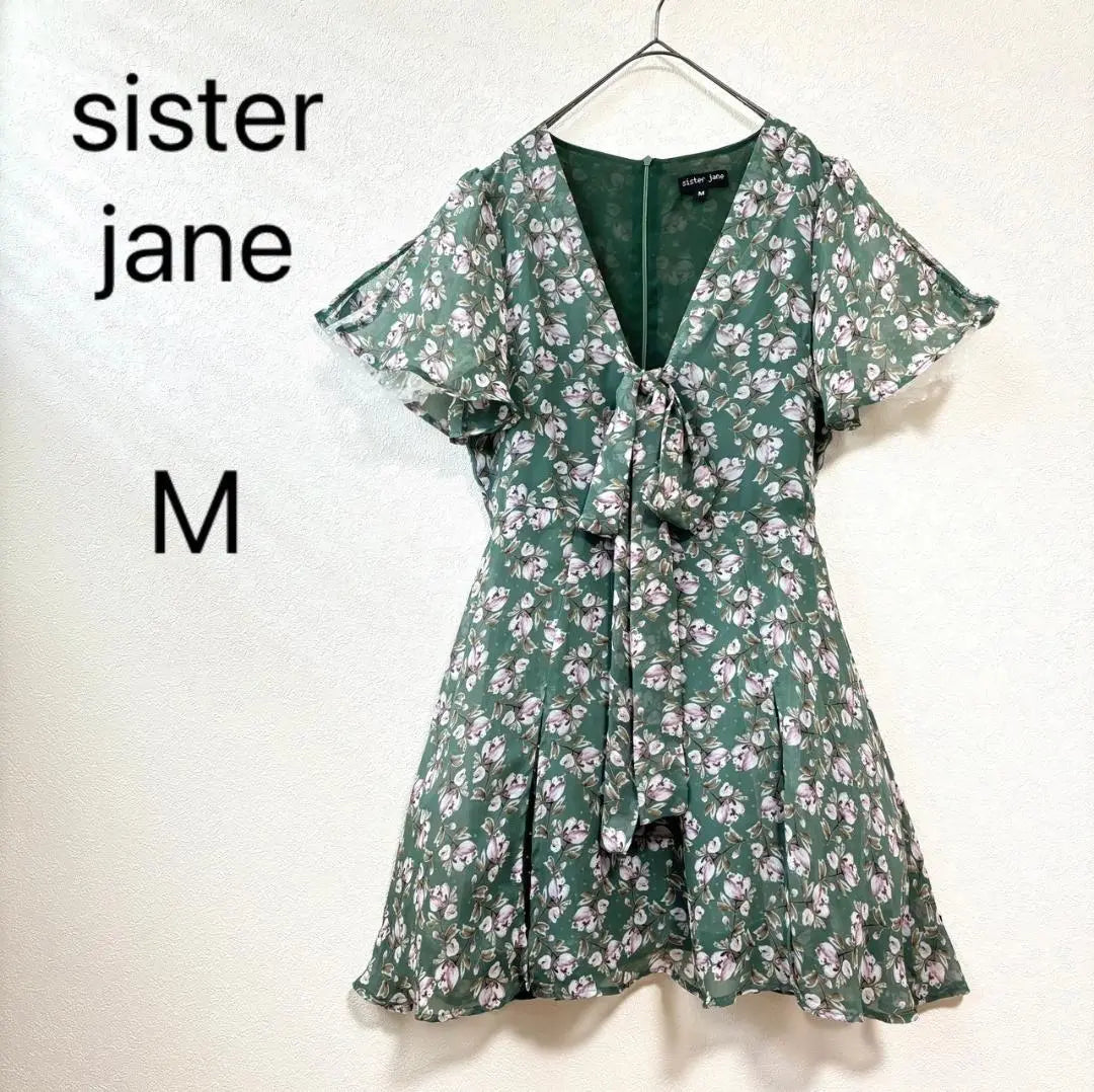 sister jane deep V-neck flower print mini dress M green