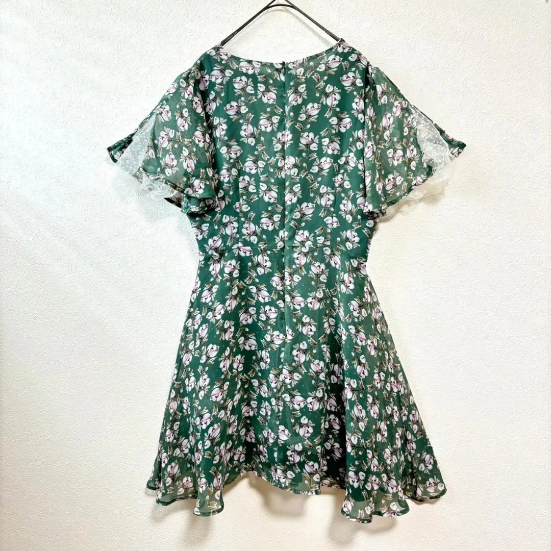 sister jane deep V-neck flower print mini dress M green