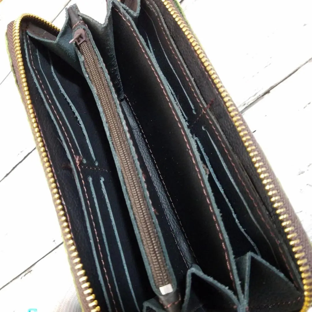 Cowhide Genuine Leather Crocodile Embossed Handmade Men's Long Wallet with Round Zipper GR | 牛革 本革 クロコ型押し　ハンドメイド メンズ長財布 ラウンドファスナー付 GR