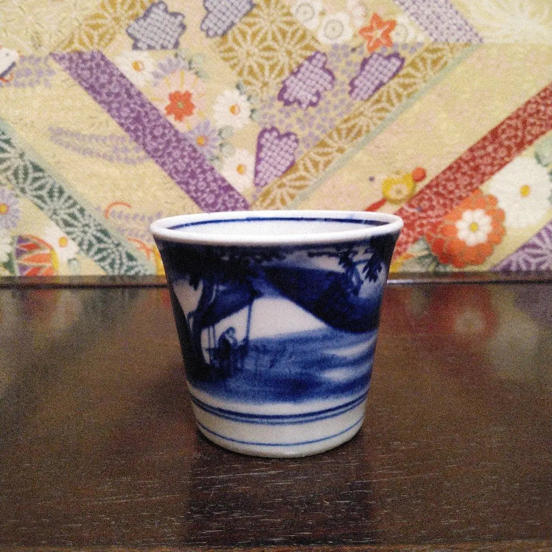 NO445 Artículos Aizu Hongo, tazas de soba teñidas, casas, paisajes, personas | NO445 会津本郷焼 染付け蕎麦猪口 家屋・山水・人物