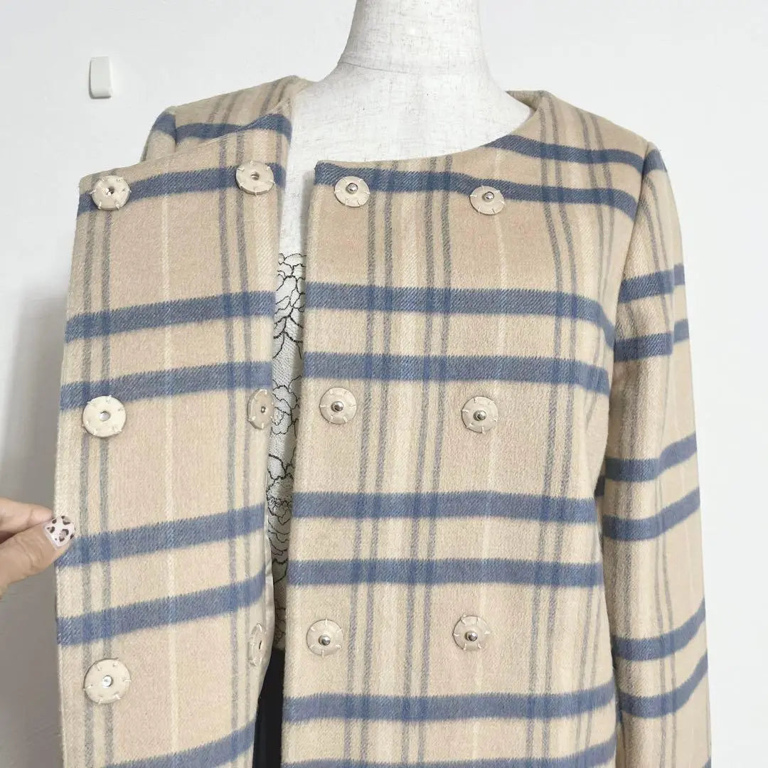 ❤️Beautiful condition KBF Plus Beige Checkered Colorless Long Coat ONE