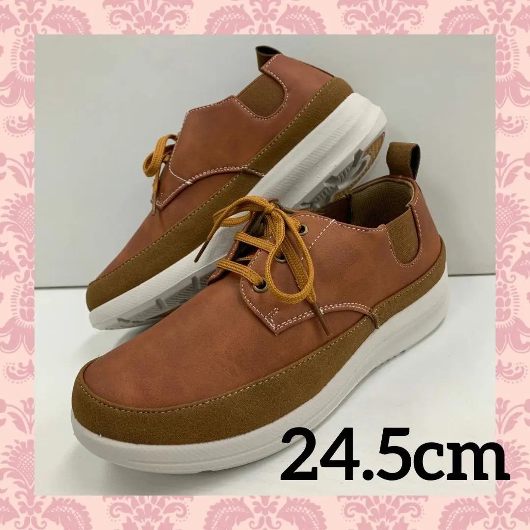 Mujer ♡ Ligero/cómodo/goma en ambos lados/zapatos con cordón/24,5 cm/Camel | レディース♡軽量/快適/両サイドゴム/紐シューズ/24.5cm/キャメル