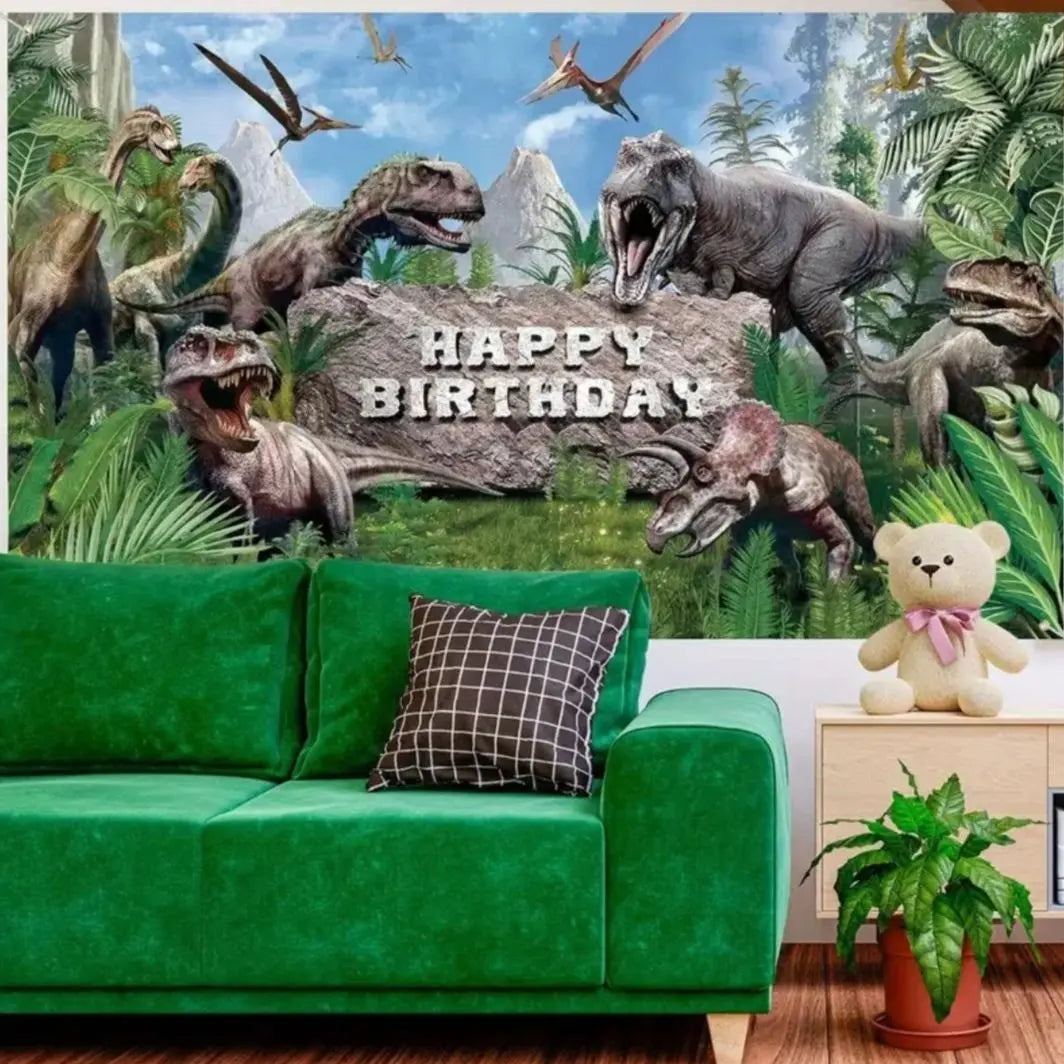 [Artículo especial] Tapiz de cumpleaños para niños, fondo de tela para decoración de cumpleaños de dinosaurios B15b