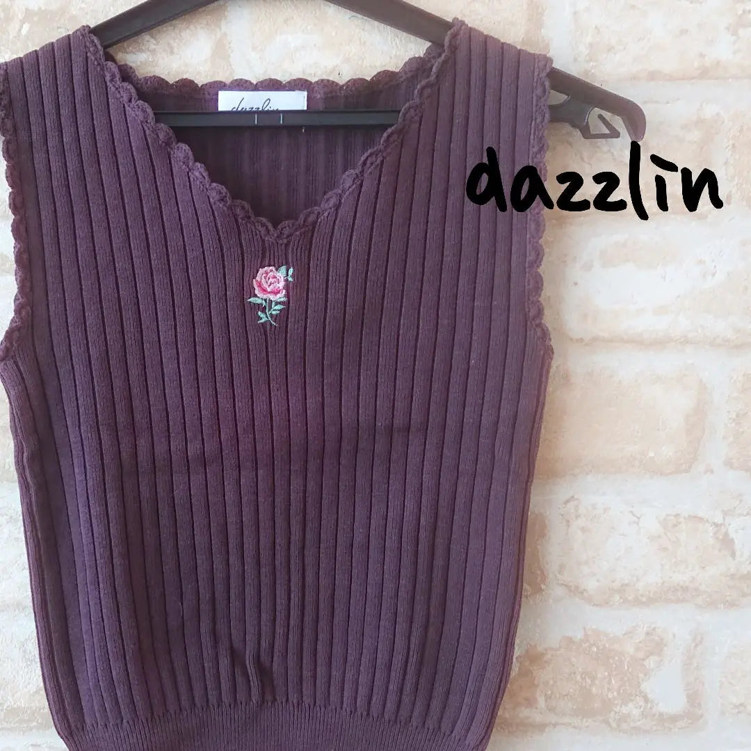 ★dazzlin★Used★Simple rose embroidery sleeveless tops★Brown★F