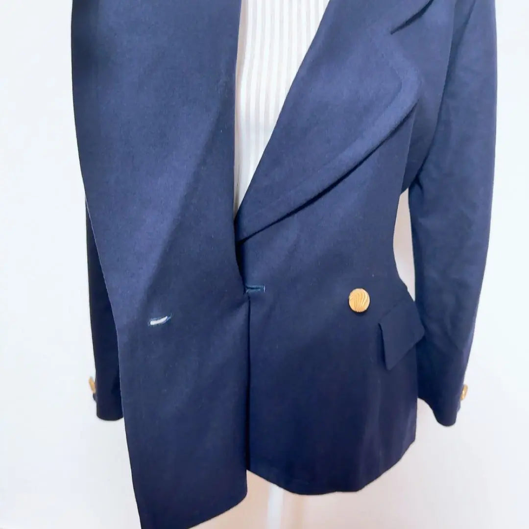 [Vintage] Gold button double jacket (7) Retro navy blue, cashmere blend