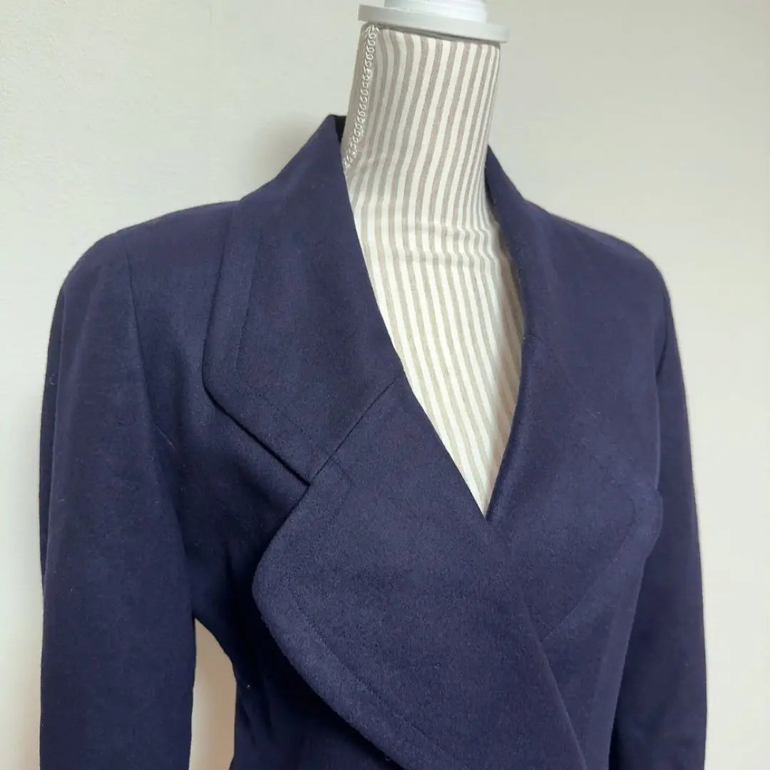 [Vintage] Gold button double jacket (7) Retro navy blue, cashmere blend