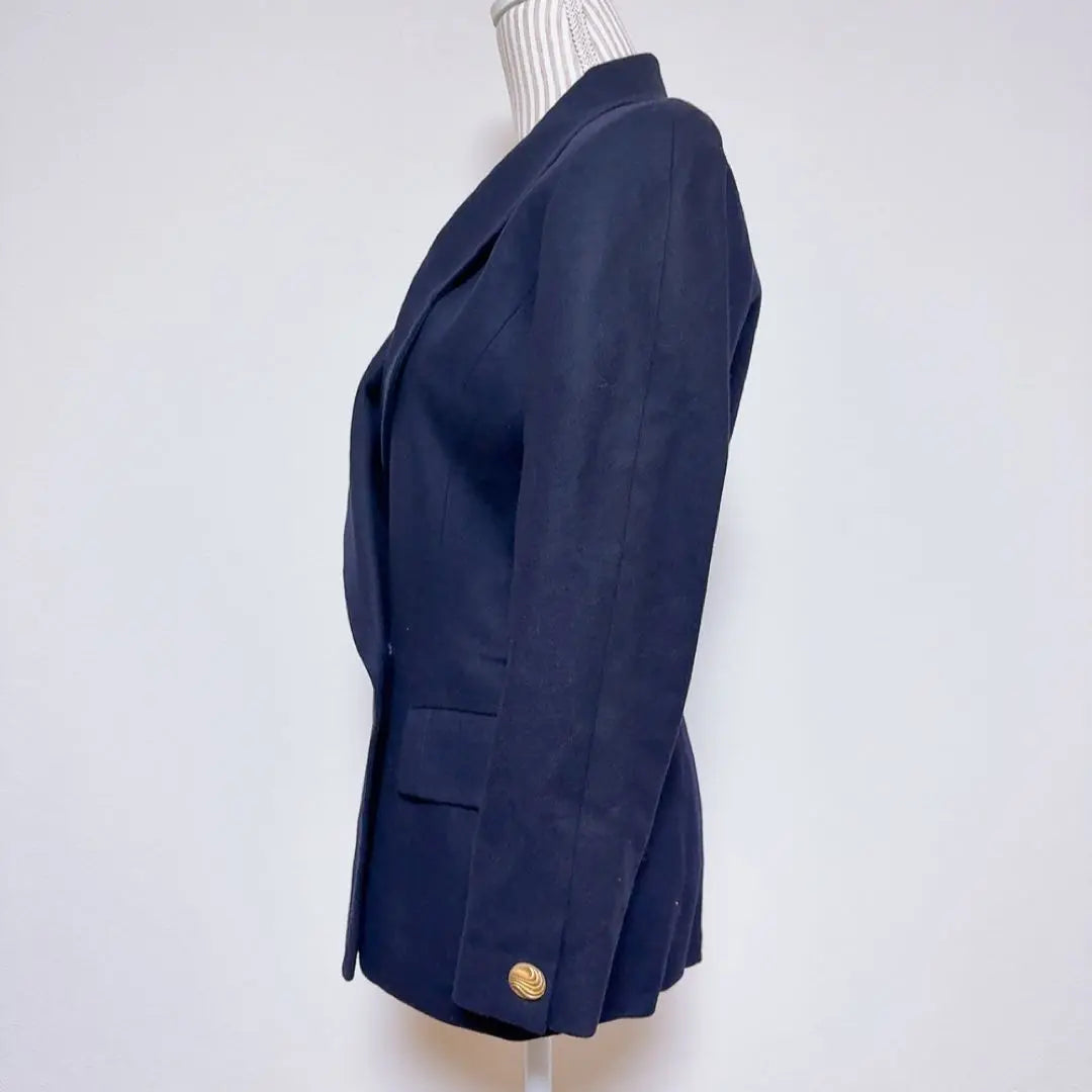 [Vintage] Gold button double jacket (7) Retro navy blue, cashmere blend