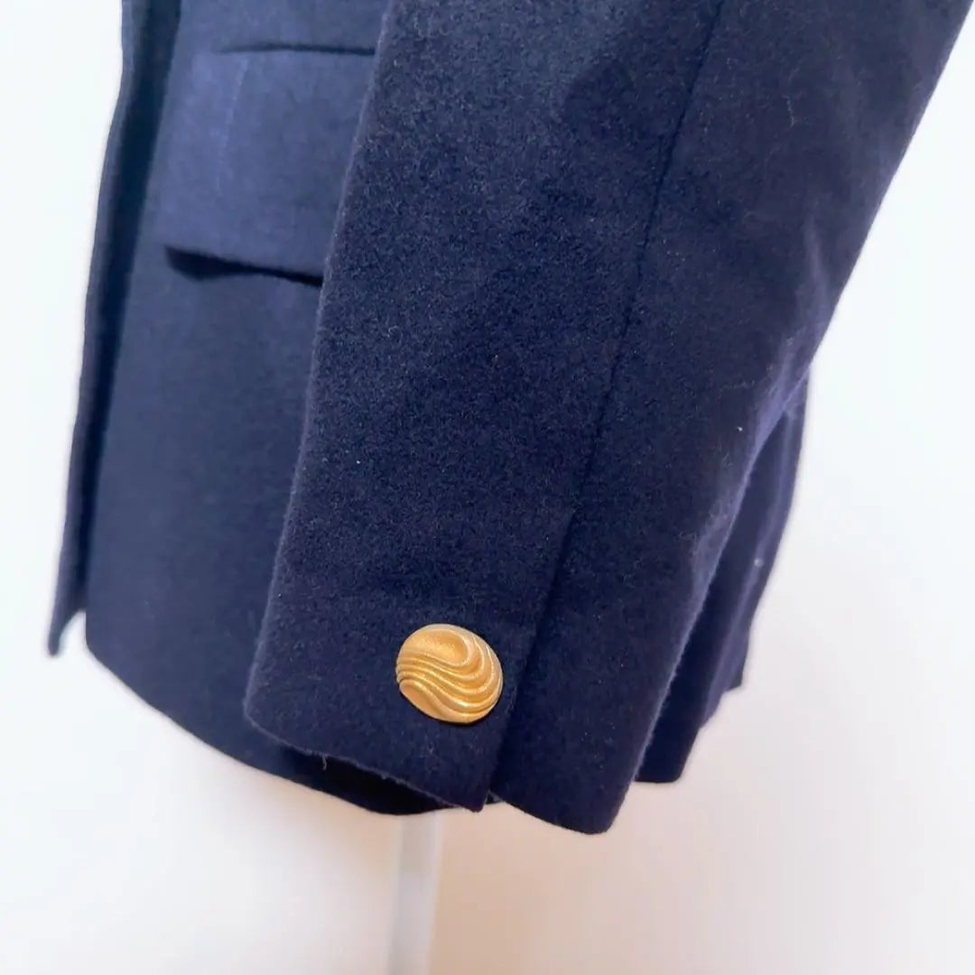 [Vintage] Gold button double jacket (7) Retro navy blue, cashmere blend