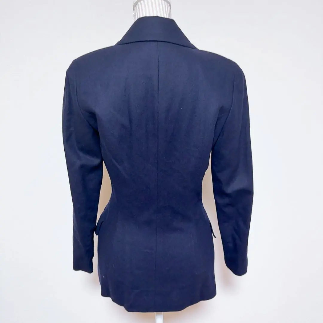 [Vintage] Gold button double jacket (7) Retro navy blue, cashmere blend