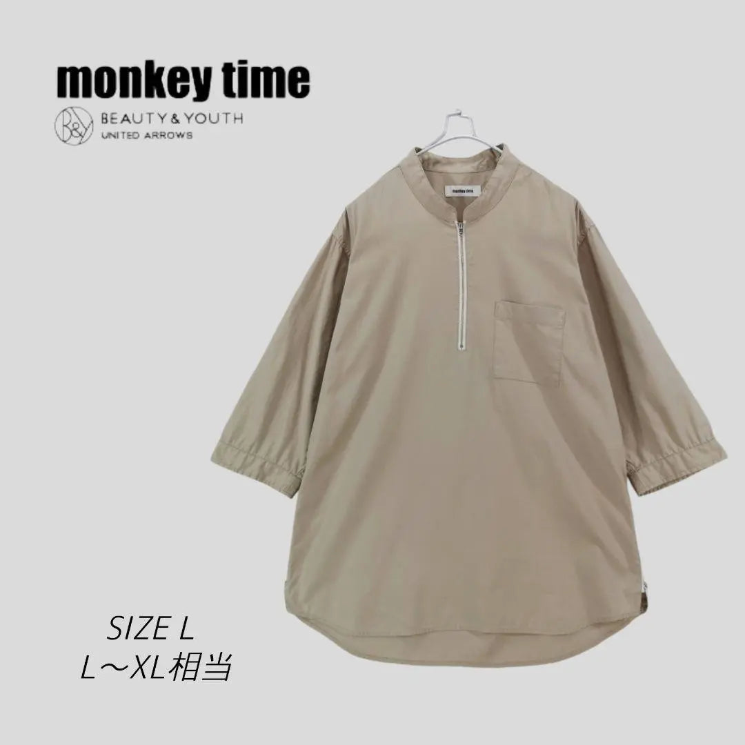 Good condition Monkey Time Pullover Half Zip Band Collar Three-quarter Sleeve Shirt