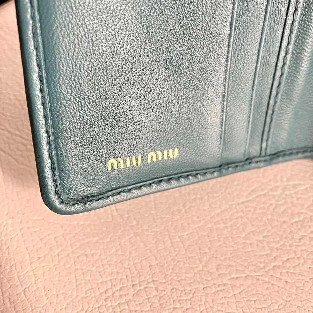 Current model RFID MIUMIU Tri-fold Wallet Matterasse Leather Blue